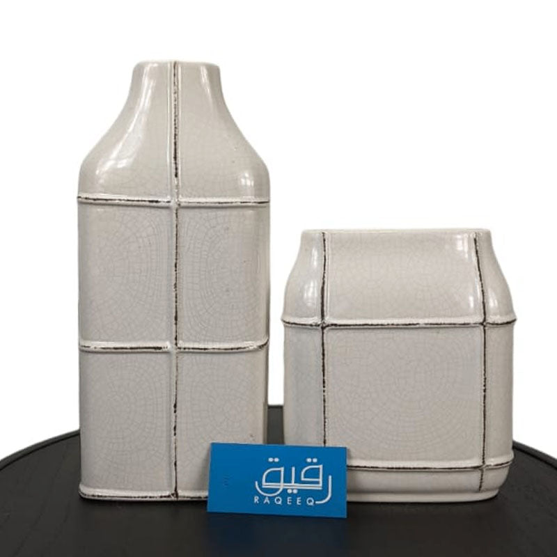 Set of 2 Off White Vase for Table Décor - GD619