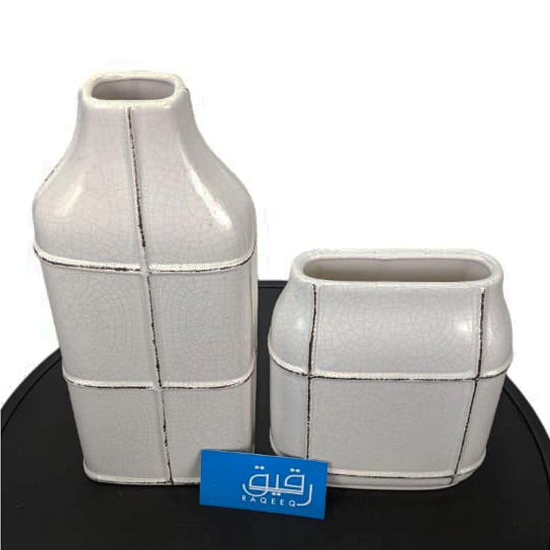 Set of 2 Off White Vase for Table Décor - GD619