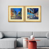 Set of 2, People in the Market Scenery Painting Collage Wall Art Frames - BF07