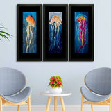 Set of 3, Vibrant Jellyfish Collage Wall Art Frames - BF111
