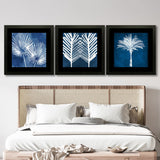 Set of 3, Blue & White Abstract Leaves Collage Wall Art Frames - BF30