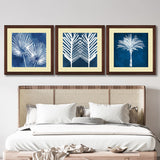 Set of 3, Blue & White Abstract Leaves Collage Wall Art Frames - BF30