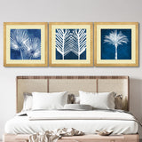 Set of 3, Blue & White Abstract Leaves Collage Wall Art Frames - BF30