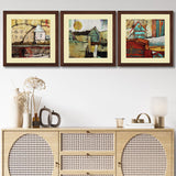 Set of 3, Abstract House on Cliff Collage Wall Art Frames - BF90