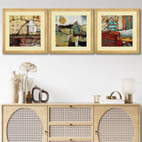 Set of 3, Abstract House on Cliff Collage Wall Art Frames - BF90