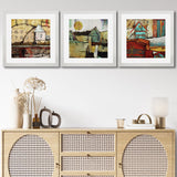 Set of 3, Abstract House on Cliff Collage Wall Art Frames - BF90