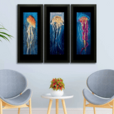 Set of 3, Vibrant Jellyfish Collage Wall Art Frames - BF111