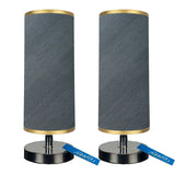 Pair of Stainless Steel Side Table Lamps with Cylindrical Shades- Raqeeq