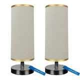 Pair of Stainless Steel Side Table Lamps with Cylindrical Shades- Raqeeq