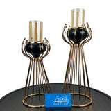Set of 2 Metallic Candle stand with glass candle holder for Table Decoration – Raqeeq