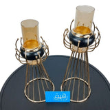 Set of 2 Metallic Candle stand with glass candle holder for Table Decoration – Raqeeq