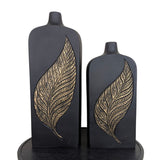 Set of 2 Modern Black & Golden Leaf themed Vase for Table Décor – GD730
