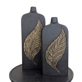 Set of 2 Modern Black & Golden Leaf themed Vase for Table Décor – GD730