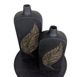 Set of 2 Modern Black & Golden Leaf themed Vase for Table Décor – GD730
