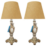 Pair of White & Silver Peacock Themed Elegant Table Lamps for Bedroom - TL09