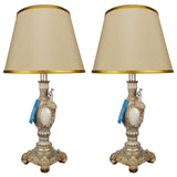 Pair of White & Silver Peacock Themed Elegant Table Lamps for Bedroom - TL09