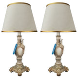 Pair of White & Silver Peacock Themed Elegant Table Lamps for Bedroom - TL09