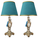 Pair of White & Silver Peacock Themed Elegant Table Lamps for Bedroom - TL09