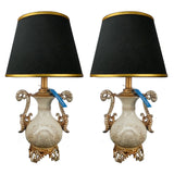 Pair of Elegant White & Golden Bedside Table Lamps - TL28