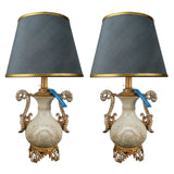 Pair of Elegant White & Golden Bedside Table Lamps - TL28