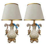 Pair of Elegant White & Golden Bedside Table Lamps - TL28